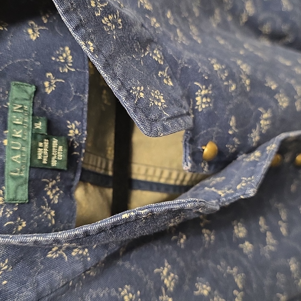 Lauren Ralph Lauren Blue Floral Jean Jacket Vintage Gold Tone Button XL - Picture 6 of 14